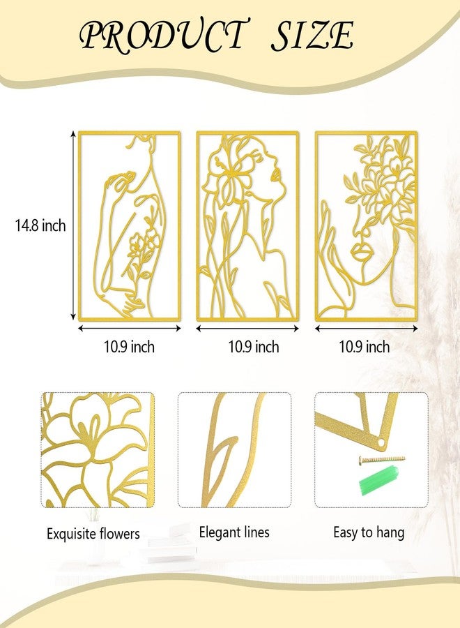 KOYILTD 3 Pcs Minimalist Gold Wall Decor Female Body Minimalist Line Wall Art Modern Aesthetic Home Decoration Abstract Wall Art for Home Living Room Bedroom Bathroom (Charming, Gold, Large) - Image 2